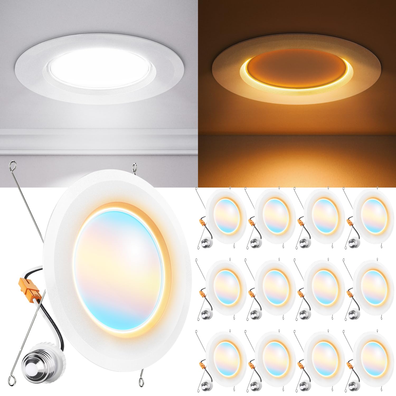 Photo 1 of Sunco 12 Pack 6 Inch LED Recessed Lighting Retrofit with Night Light, 2700K/3000K/4000K/5000K/6000K Selectable, Dimmable Can Lights, 12W, 1000LM, Damp Rated, Retrofit Installation - ETL