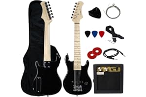 YMC 30" Kids Electric Guitar Pack With 5-Watt Amp, Gig Bag,Strap,Cable,Strings,Picks,and Wrench,Guitar Combo Accessory Kit-Black