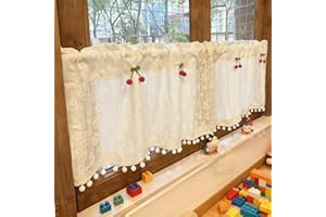 French Pastoral Daisy Short Curtain for Kitchen Half Drape with Red Cherry Small Window Cabinet Porch Blinds42*17inch,1 Panel