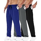 3 Pack Mens Sweatpants with Pockets - Mesh Open Bottom Athletic Joggers for Men Loose Fit Gym Workout Running Casual Pants