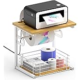 Label Holder for Rolls and Fan-Fold Labels, Wooden Thermal Sticker Roll Holder for Desktop Thermal Label Printer, Solid Shipping Label Holder & Desktop Label Printer Accessory Supplies, White