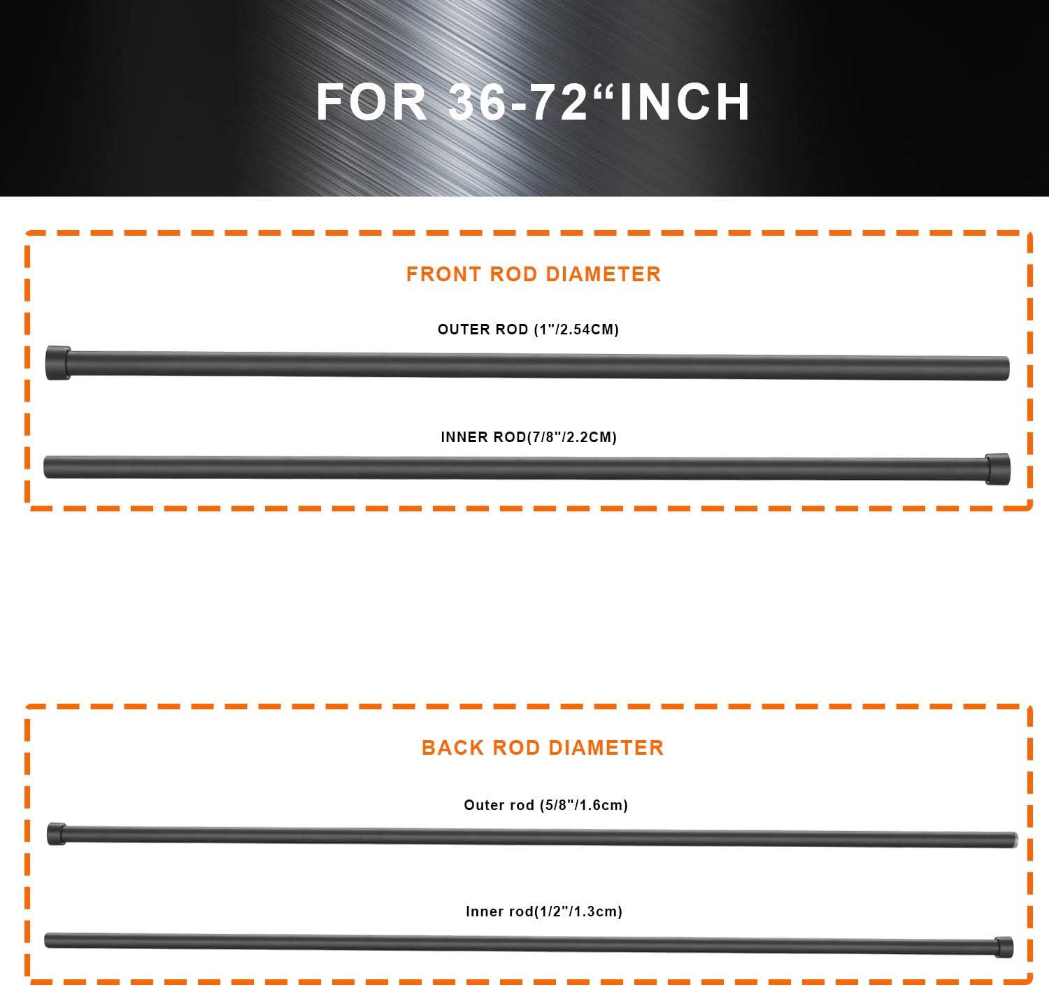 Double Curtain Rods for Windows,1-Inches Front and 3/4 Inches Back Metal Matte Black Window Curtain Rod,36-72 Inches Adjustable Drapery Rod with Premium Aluminum Finials: Home Improvement