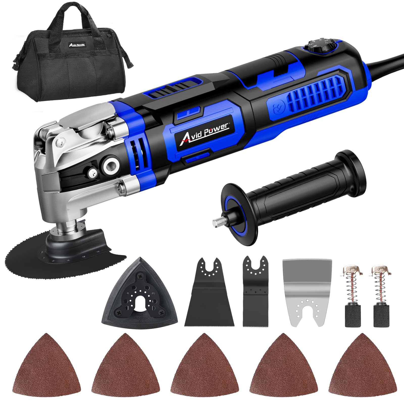 Photo 1 of AVID POWER Oscillating Tool, 3.5-Amp Oscillating Multi Tool with 4.5° Oscillation Angle, 6 Variable Speeds and 13pcs Saw Accessories, Auxiliary Handle and Carrying Bag - Blue
