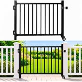 bimiti 45" W Steel Deck Gate Kit for 36" H Railing with Wheel,Auto Closing | Cuttable Black Textured Powder,Rustproof Design,Auto-Closing Hinges,Coated Outdoor Gate,for Deck, Patio, Garden, Yard, Porch