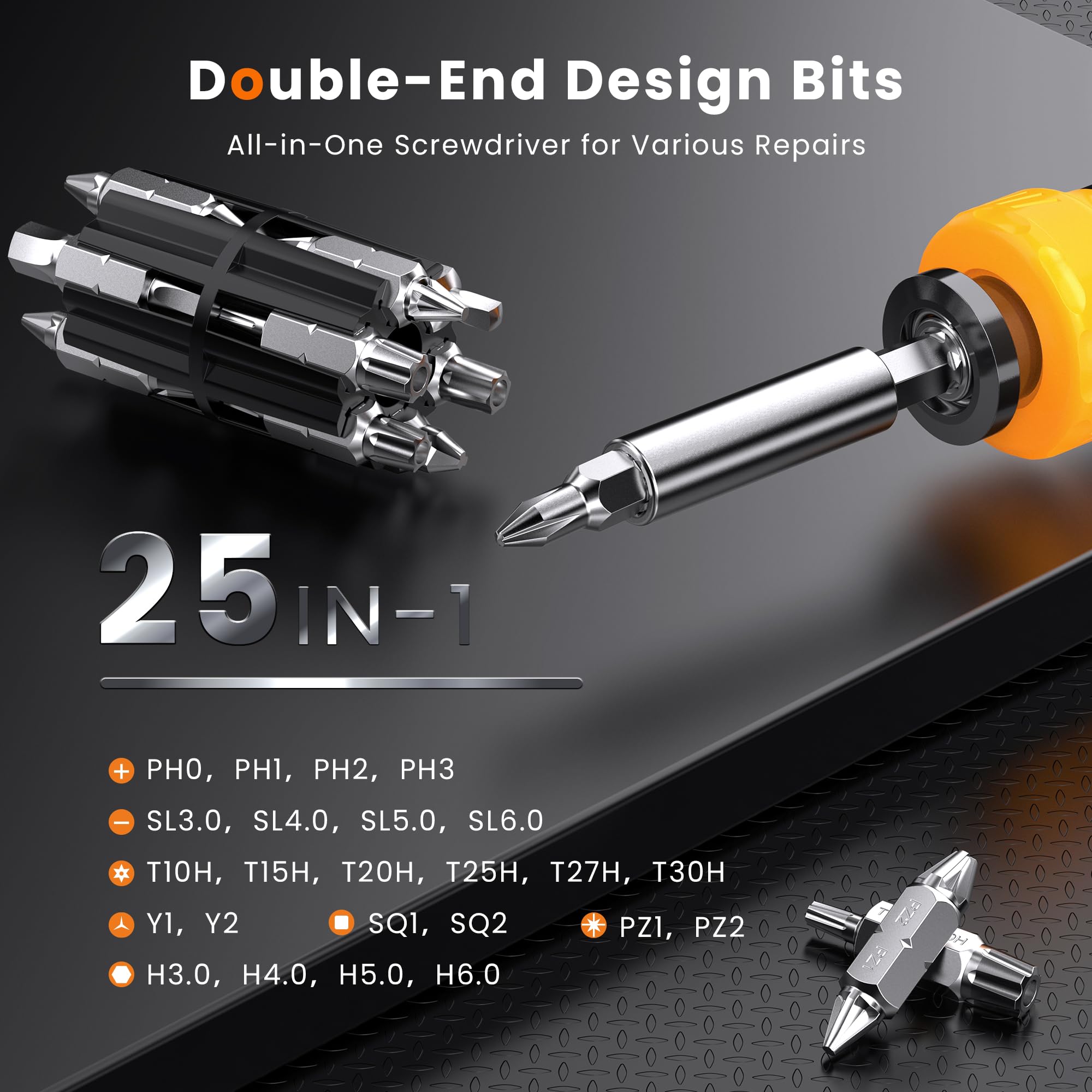 JOREST 25 in 1 Multibit Schraubendreher Set, Multitool Schraubendreher mit Torx Schlitz Kreuzschlitz Sechskant, Geschenke für Männer, Magnetisches Reparaturwerkzeug für Fahrräder und Wohnmöbel 2