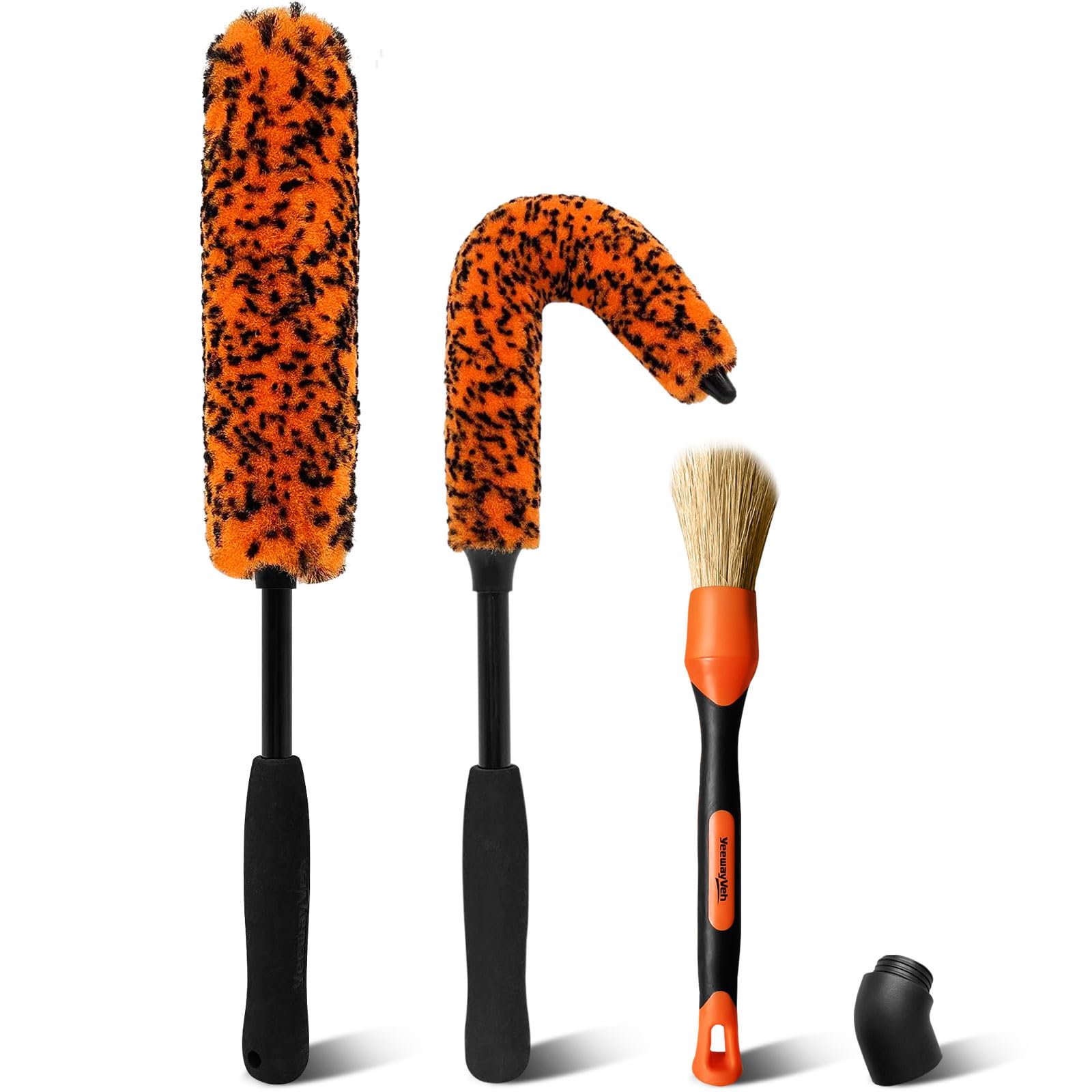 Photo 1 of YeewayVeh Car Wheel Brush Kit, 3 Pack Scratch-Free Wheel Cleaner Brush and Detailing Brush, Wheel Car Cleaning Wash Brushes for Vehicle Motorcycle Rim Fenders Engine Exhaust Tips, Orange&Black