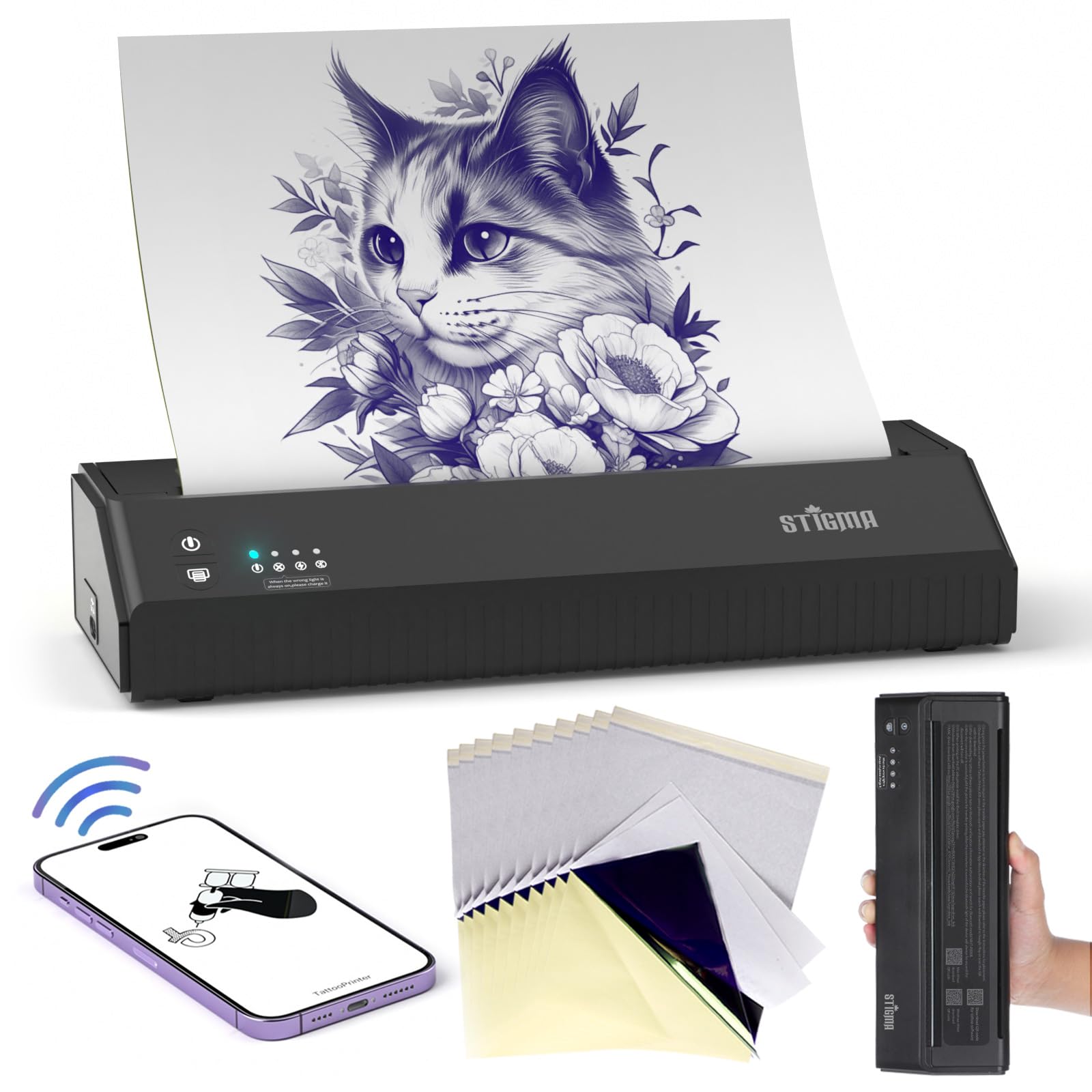 ATOMUS Mini Draagbare Thermische Printer 2500mAh Tattoo Transfer Machine voor Thermisch papier en Tattoo Transfer Papier Office Printer 113E