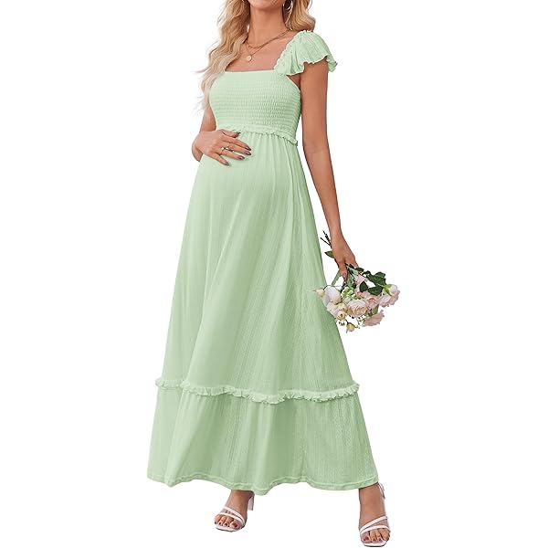 Womens Summer Casual Loose Dress Chic Ruffle Cap Sleeves Ruched Maternity  Dress Sage Green Midi Pregnancy Dresses Nursing Dress Baby Shower Photoshoot -Green|M at Amazon Women's Clothing store