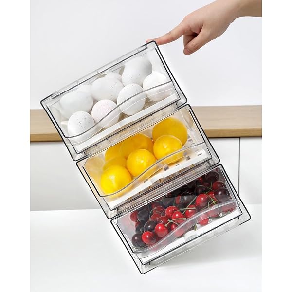 DISKARY FRIDGE ORGANIZER, STACKABLE REFRIGERATOR ORGANIZER BINS, REUSABLE FOOD STORAGE CONTAINERS, FRIDGE DRAWER ORGANIZER IN HOME KITCHEN, BARBECUE SHOP, RESTAURANT, BPA-FREE (2 DRAWERS, LARGE)