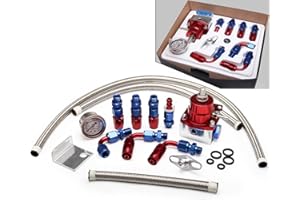 WENJTP Aluminum Adjustable Universal EFI Fuel Pressure Regulator Kit with 0-100psi Pressure Gauge AN6-6AN Fuel Line Hose Fitting Connectors Kit Blue&Red HTRACING