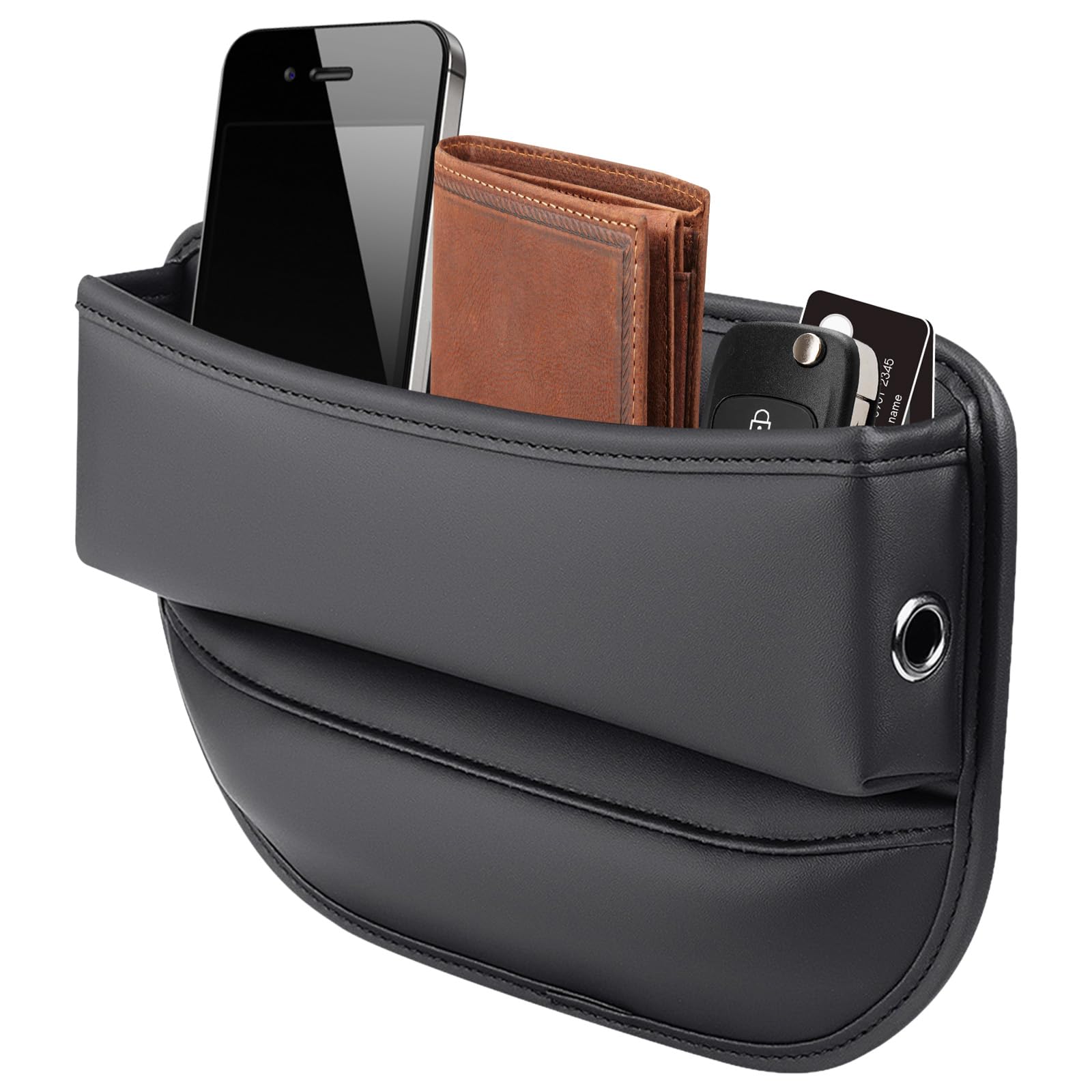 Photo 1 of Elegananccy Car Seat Gap Filler, Premium Leather Car Seat Organizer, Universal Fit Car Seat Storage Box, Adjustable Front Seat Gap Filler for Phones, Glasses, Keys, Cards (Black)