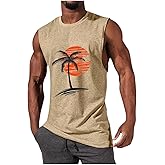 Mens Summer Beach Tank Top Hawaiian Palm Tree Print Sleeveless Muscle Basic Tee Vacation Tops