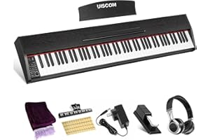 UISCOM 88 Key Digital Piano Keyboard for Beginners,Full Size Electric Piano Semi-Weighted Keyboard with Sheet Music Stand,Pedal,Headphone,Power Adapter,USB-MIDI Compatibility,Wood Grain Black