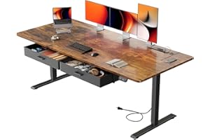 HLDIRECT Electric Standing Desk, 70x31 Inch Height Adjustable Desk with Power Outlets Ergonomic Sit Stand Desk with Drawers C