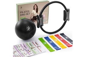 Slim Panda Pilates Ring Set, 14 Inch Durable Circle with Padded Handles, Include Pilates Ball, Resistance Bands, Guide & Carr