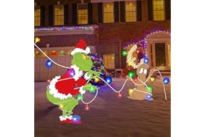 ACAUTO 3PCS Grinchs Fence Peeker with LED Lights, Light Up Grinchs Christmas Decorations Outdoor for Tree Topper Fence Yard Garden Lawn