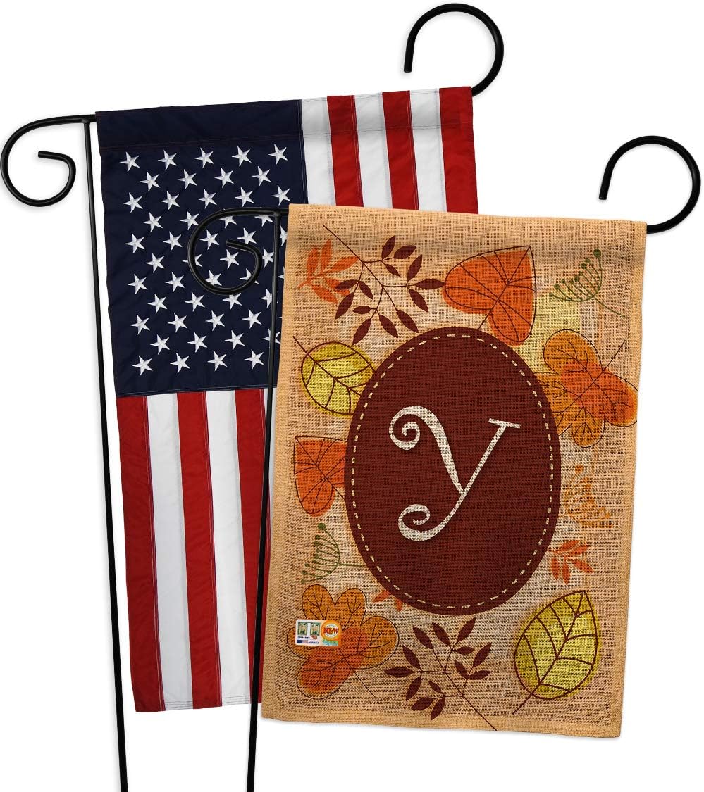 Autumn Y Initial Garden Flag - Pack Monogram Fall Harvest & Scarecrow Pumkins Sunflower Leaves Season Autumntime Gathering USA Applique - House Banner Small Yard Gift Double-Sided 13 X 18.5