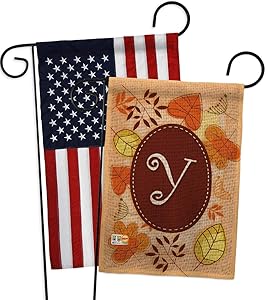 Autumn Y Initial Garden Flag - Pack Monogram Fall Harvest & Scarecrow Pumkins Sunflower Leaves Season Autumntime Gathering USA Applique - House Banner Small Yard Gift Double-Sided 13 X 18.5