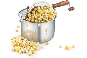 Cook N Home Stovetop Popcorn Popper with Crank, 6-Quart Stainless Steel Popcorn Pot, Silver