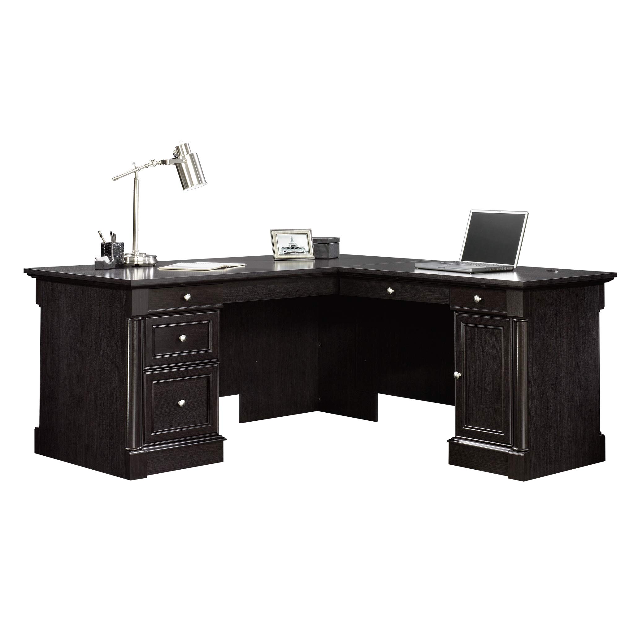 Photo 1 of **MAJOR DAMAGE. SELLING FOR PARTS**Sauder Palladia L-Desk, L: 68.74" x W: 65.12" x H: 29.61", Wind Oak