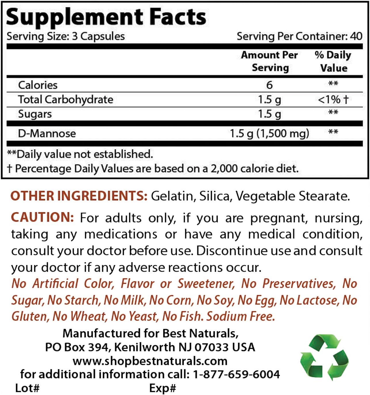 Best Naturals D-Mannose Capsules - Urinary Tract Cleanse Supplement 1500mg/Serving - 120 Count (120 Count (Pack of 1)) - Image 3
