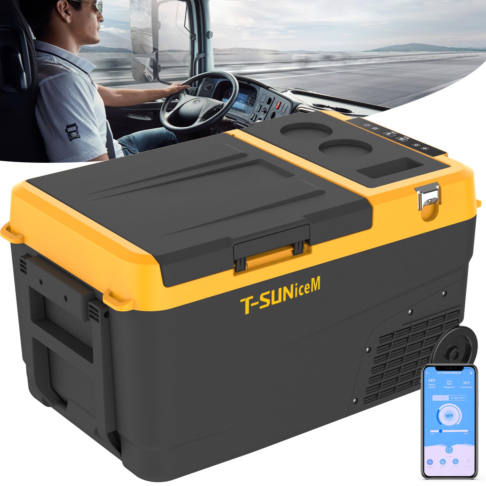 Photo 1 of 12v Car Refrigerator, Electric Cooler 28 Quart, Portable Fridge with Wheels, Freezer Compressor Cooler -4?~68? 12/24V DC 100~240V AC Support App Control for Truck, Camping, Road Trips, Travel, RV