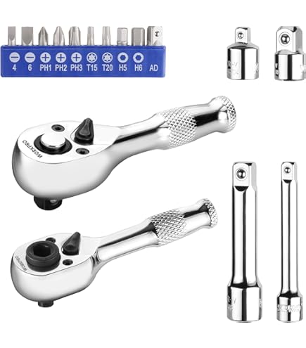 Bestgle Mini Clé à Cliquet, Clé à Cliquet 6,35 Mm 2 En 1, Tournevis Hexagonal Et Clé à Douille, Cliquet à Tête Flexible, Clé à Cliquet Réversible à 72 Dents, Clé à