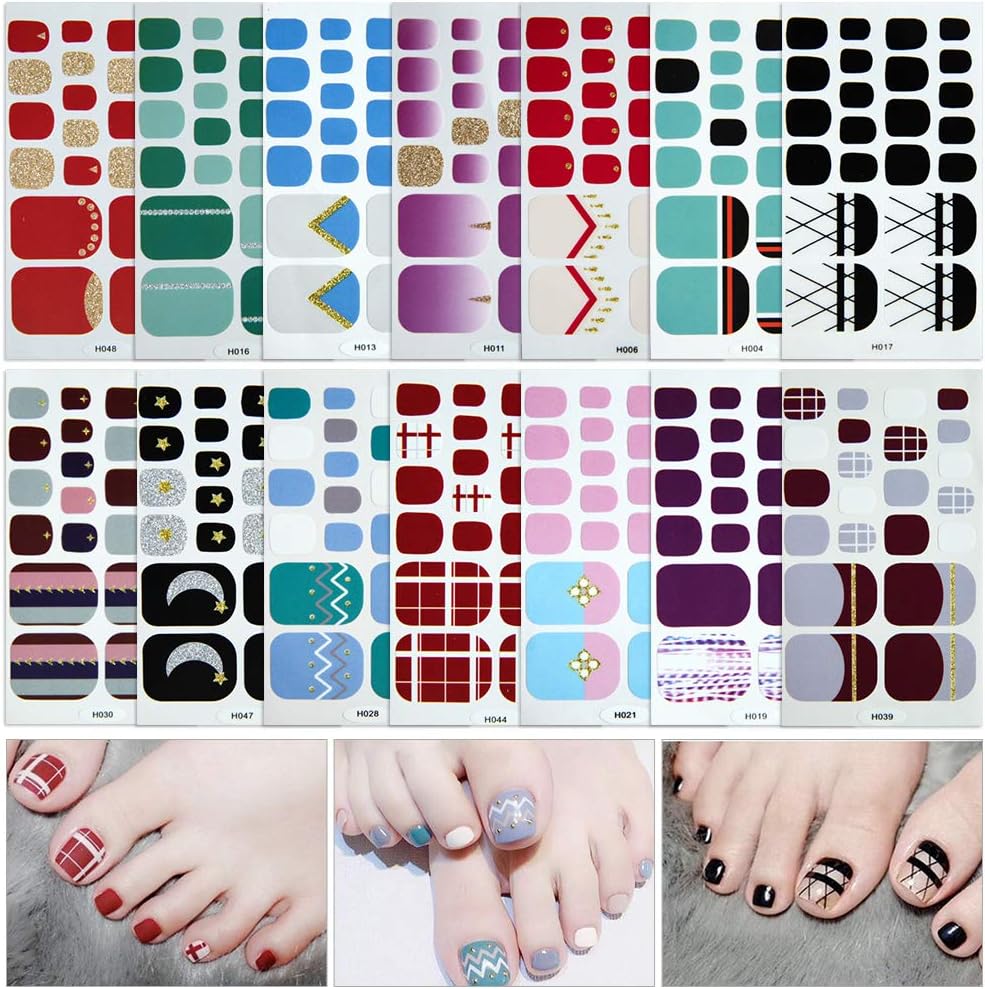 14 Sheets Full Wraps Toe Nail Polish Stickers,Self-Adhesive Nail Art Decals Strips Manicure Kits Nail Art Designs