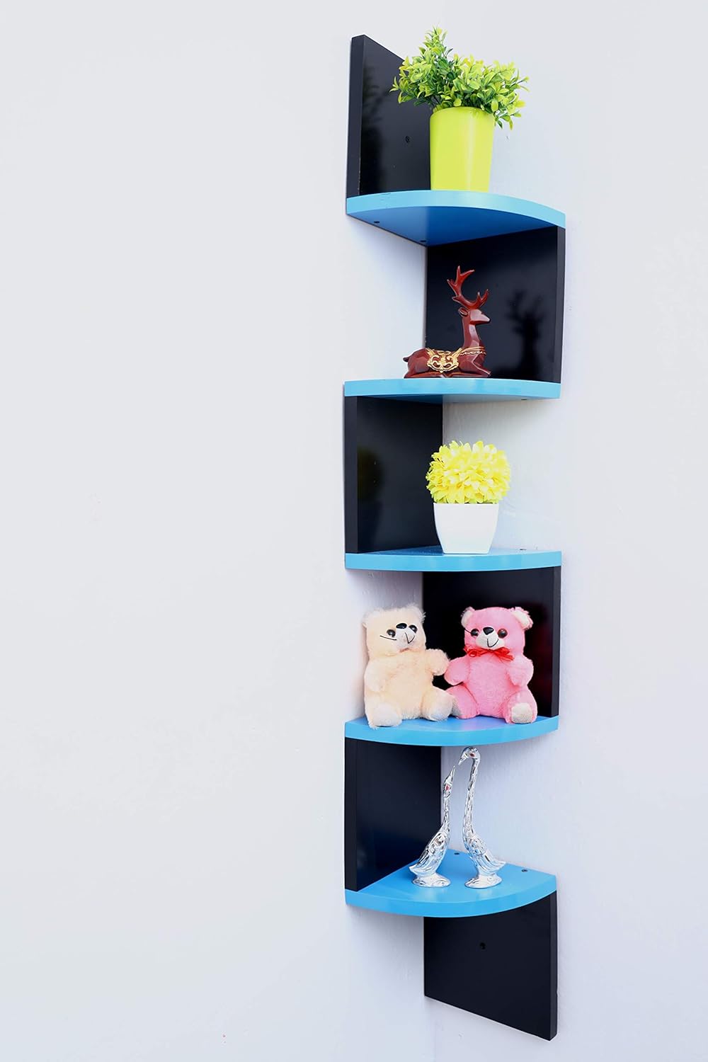 Sunshine Wood Decoretive Wall Shelf Zigzag Corner Wall Mont Shelf Unit Black Skyblue 5 Shelves Amazon In Home Kitchen