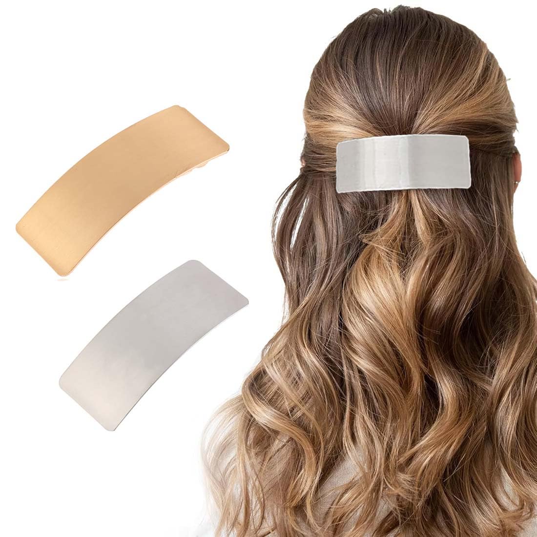 Cubahop 2pcs Vintage Rectangular Barrettes Metal Geometry Smooth Curved Minimalist Hair Clamps Accessories Hair Clips for Women