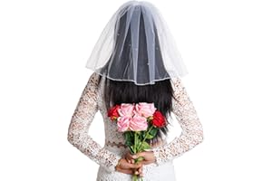 Bridal Wedding Veil with Rhinestone Comb - Short Lace Tulle for Girls, Women & Bachelorette Party, White