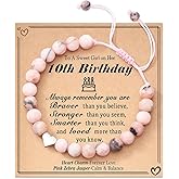 Birthday Heart Bracelets Gifts for 8-12 Year old Girls, Pink Natural Stone Heart Charm Bracelets Gifts for Happy Birthday Girl Daughter Granddaughter Sister Niece