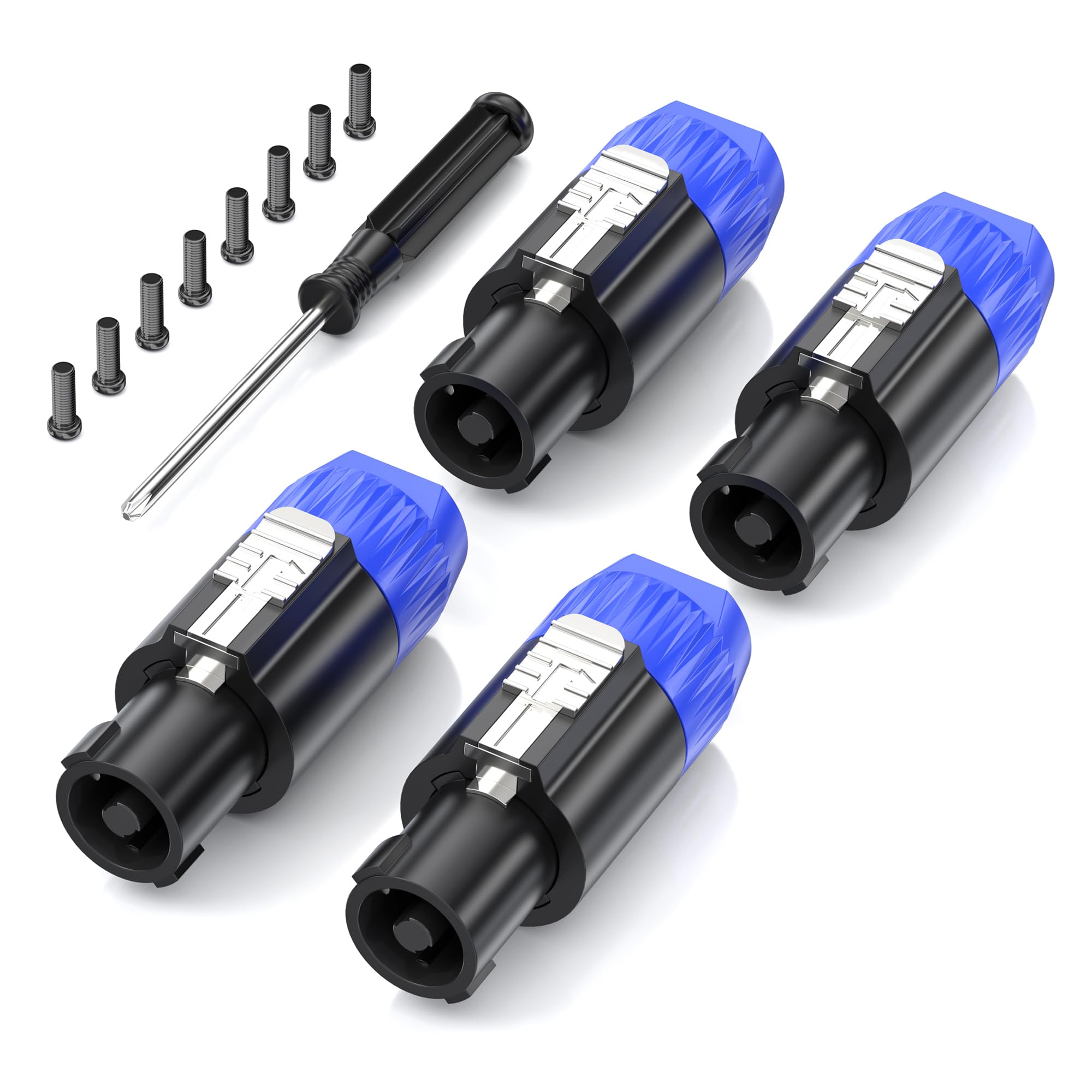 Jumwa 4Pack Speakon Connector With Screwdriver Audio Speaker Adapter Plug Twist Lock Compatiable with Speakon NL4FC, NL4FX, NLT4X, NL2FC, Type3