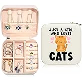 Cute Cat Travel Jewelry Case,Jewelry Box Travel Organizer Small PU Leather Rings Earrings Necklaces Storage Box Cat Lovers Valentine's Day Gifts for Women,Daughter, Girlfriend,Mom,Wife,Bridesmaids