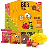 Bob Snail Fruit Rolls - Mango &amp; Strawberry - 50 Count, 17.5 oz (500g) | Real Fruit Roll Ups Snacks, No Added Sugar, Vegan &amp; Gluten-Free