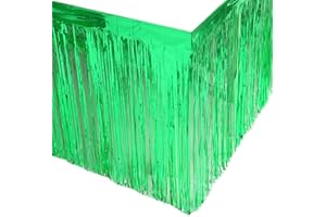 PUZINE 4 Pack Metallic Foil Fringe Table Skirt Tinsel Party Table Skirt Banner for Parade Floats Mardi Gras Party Decoration（L108 inH 29in） (Green)