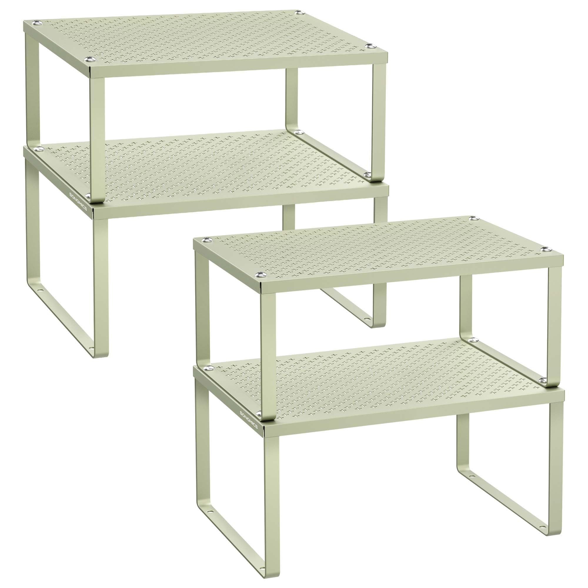 Photo 1 of SONGMICS Spice Racks, Set of 4 Metal Cabinet Shelf Organizers, Countertop Organizers, Shelf Risers, Stackable, Expandable, Sage Green UKCS006C01