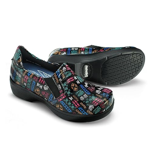 Hawkwell Pro Leather Nurse Clogs for Women Lightweight Slip Resistant Arch  Support Healthcare Professional Nursing Shoes Work Clog,Black Colorful