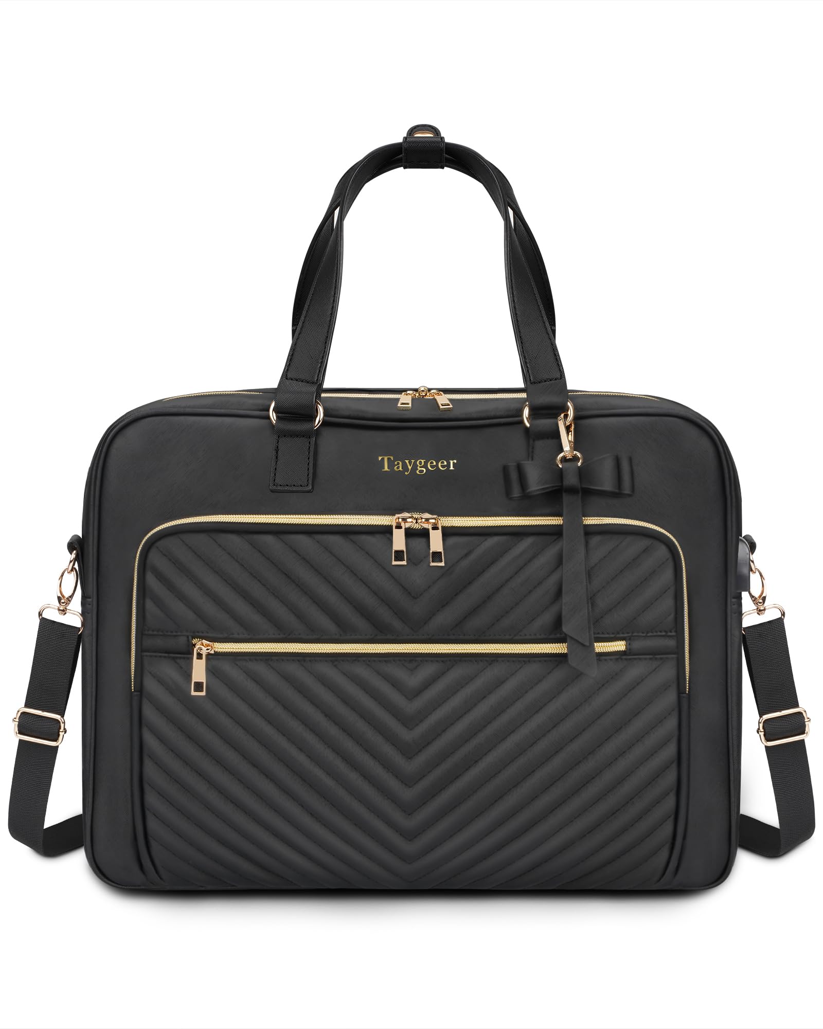 Taygeer 17 Inch Laptop Bag for Women, Large Convertible Quilted Briefcase Backpack with USB Port, Waterproof Leather Work Tote Bags, Professional Shoulder Computer Handbags for Office Business, Black