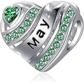 Birthstone Heart Charms for Charms Bracelet-925 Sterling Silver Love Heart Bead Charms for Bracelets and Necklaces, Birthday Gifts for Women.