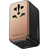 MOMAX 170W Universal Travel Adapter Worldwide, 5-in-1 GaN International Power Adapter for 2 Laptop, 3 USB-C PD& 1 USB-A QC Wall Charger, European Travel Plug Adapter for UK/US/AUS/JP,Travel Essentials