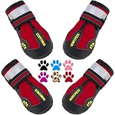 QUMY Dog Shoes for Hot Pavement, Dog Snow Boots &amp; Paw Protectors for Winter | Dog Booties Medium Large Size Dogs, Water-resistant in the Rain, Outdoor Walking, Indoor Hardfloors Skid-resistant Sole Red