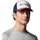 Columbia Unisex PFG Logo Mesh Ball Cap, White/Dusty Crimson/Carbon/USA Flag, L/XL