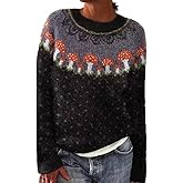 Fair Isle Sweater for Women Long Sleeve Sheep Sweater Casual Crewneck Chunky Pullover Knit Tops Early Fall Fashion