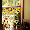 Autumn Hydrangea Floral Stained Privacy Window Sticker, Non Adhesive
