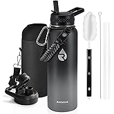 RAYMYLO Insulated Water Bottle 40 oz, Triple Wall Vacuum Stainless Steel (Cold for 48 Hrs), Leak Proof & Non-BPA, Modern Water Flask Jug with Paracord Handle & Straw Spout Lids, Dark Grey