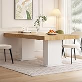 HOMSETTIE Modern Dining Table for 6-8 People, 78.7" Wood Kitchen Table with Stylish Pedestal, Long Rectangle Wooden Dinner Table for Dining Room, Brown &amp; White