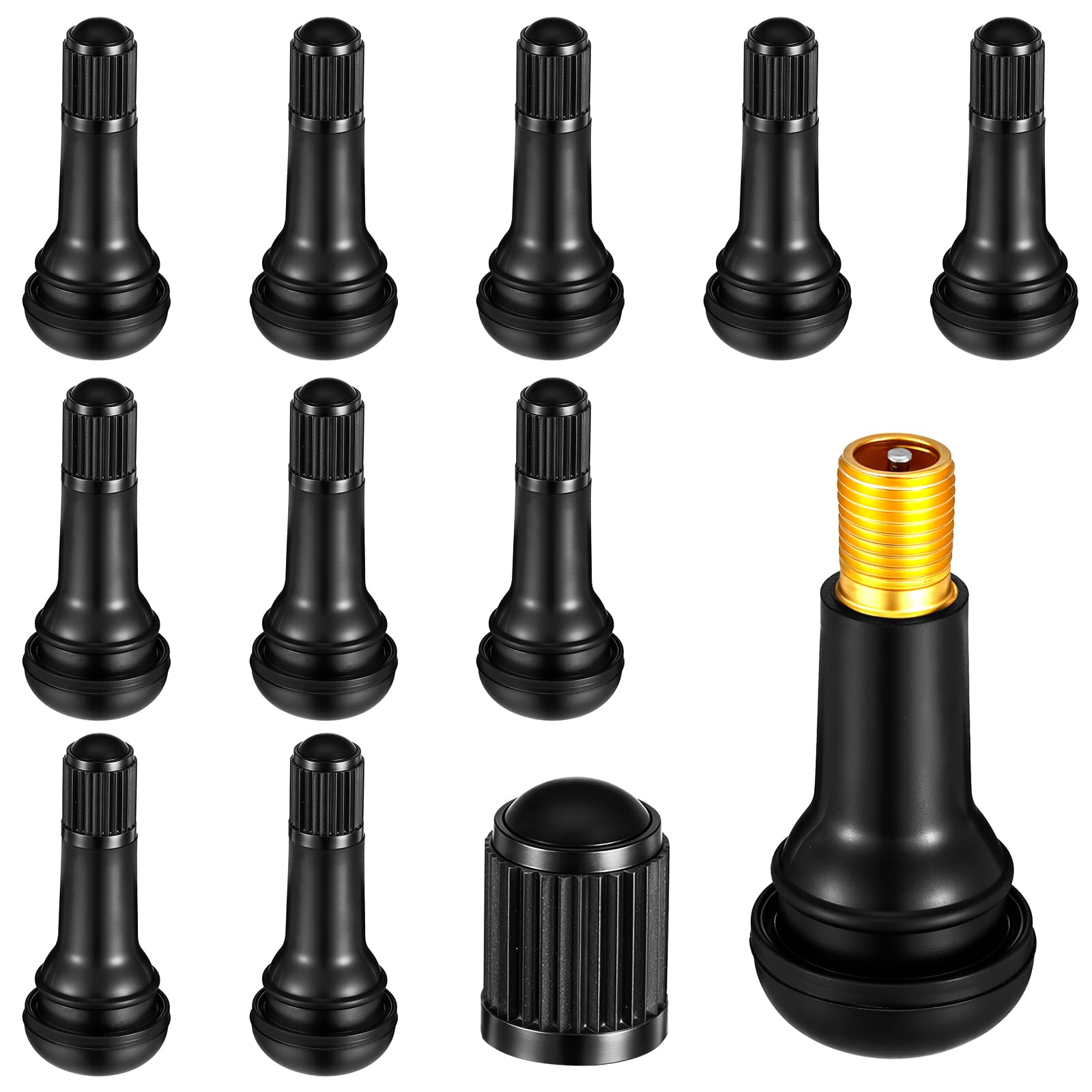 Photo 1 of 10 PCS Tire Valve Stems Set, TR413 Tubeless Valve Stems, Snap-in Rubber Tire Valves for 0.453" Tubeless Rims, Universal Durable Black Replacement Stem Fit for Cars, Trucks, Trailers, Lawn Mowers