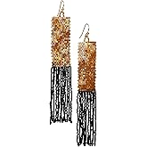 SPUNKYsoul Handmade Statement Earrings for Women - Miyuki Delica Seed Bead Fashion Earrings, Gold and Black, Shimmering Lightweight Earrings for Women (GOLD & BLACK)