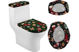 SEEWAN Christmas Toilet Lid Cover, Dust Splash Resistant Toilet Seat Cover and Toilet Tank Cover Set,Reusable Home Bathroom Accessory Decoration, Red Socks